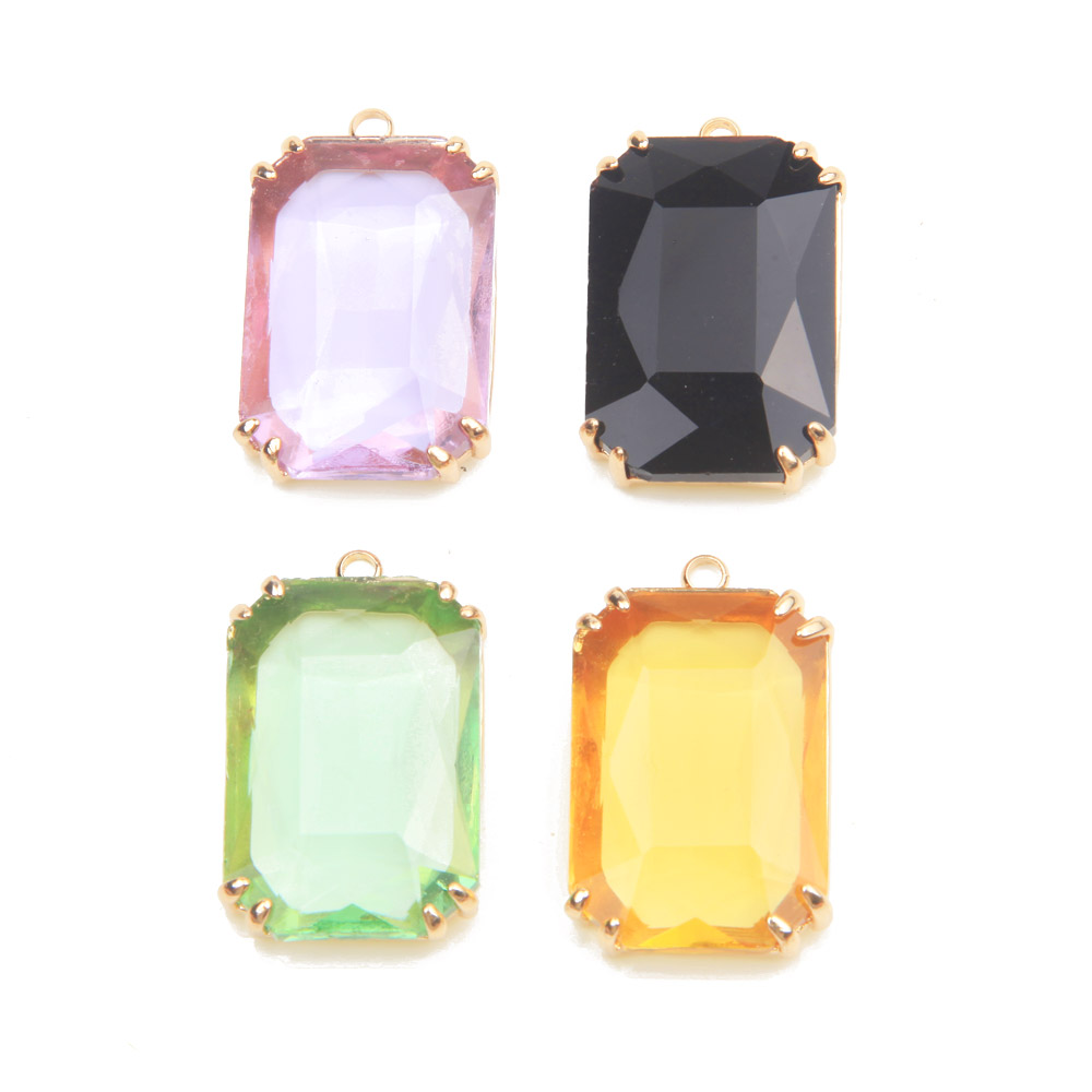Charm Necklace Dainty - 4PCS Dainty rectangle Faceted Charms Glass