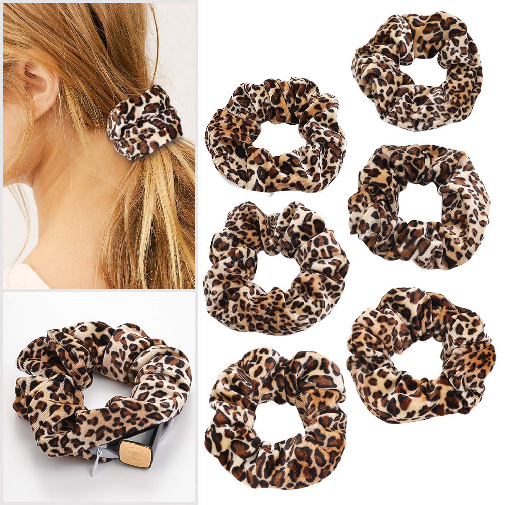 Hair Tie Velvet - 1/6Pcs Leopard Velvet Scrunchy Hidden Zipper